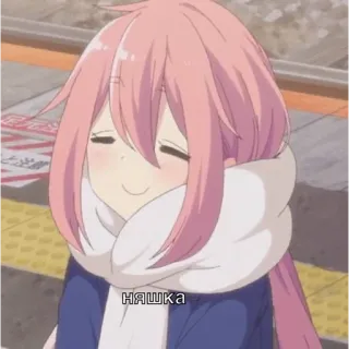 🥰 НЯШКА Anime, Imut, Gadis, Rambut pink, Syal, Tersenyum whatsapp sticker