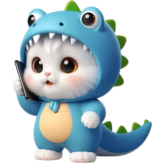 📞 猫, 恐竜, コスチューム, 動物, 可愛い, 漫画 telegram sticker