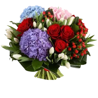 💐 ดอกไม้, ช่อดอกไม้, ไฮเดรนเยีย, กุหลาบ, ทิวลิป, การจัดดอกไม้ whatsapp sticker