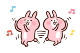💃 konijn, schattig, cartoon, dier, roze, blij telegram sticker
