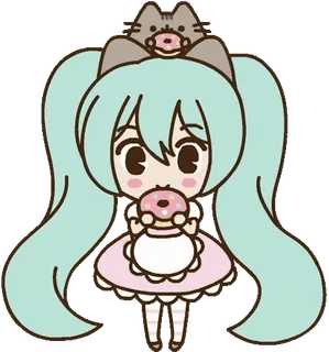 😋 Hatsune Miku Kreskówka, Anime, Słodkie, Hatsune Miku, Donut, Pusheen, Kawaii whatsapp sticker