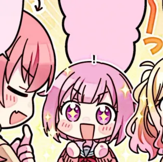 🪸 Anime, Manga, Carino, Kawaii, Capelli rosa, Occhi scintillanti, Felice telegram sticker