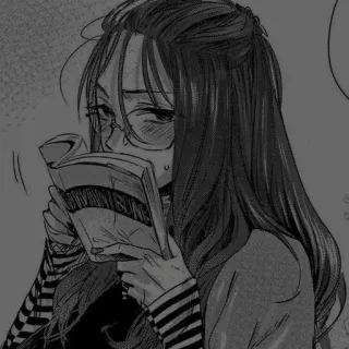 💓 动漫, 女孩, 阅读, 书, 眼镜, 漫画 telegram sticker
