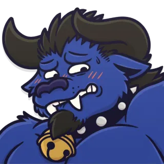 😖 Cartoon, Minotaurus, Furry, Blauwe Huid, Bel, Halsband, Zweten, Nerveus telegram sticker