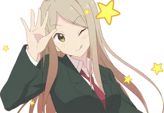 😉 Anime, Menina, Piscadela, Fofa, Uniforme escolar, Estrela telegram sticker