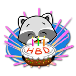 🎂 HBD raton laveur, gâteau, anniversaire, joyeux anniversaire, animal, fête whatsapp sticker