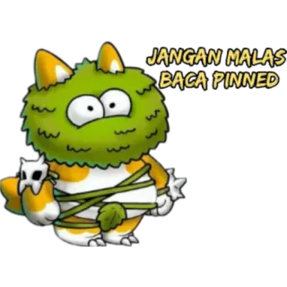 🙂 JANGAN MALAS BACA PINNED potwór, tekst, zielony, śmieszne, kreskówka, postać whatsapp sticker