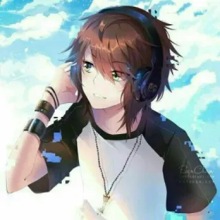 🎧 Anime, Garçon, Casque, Musique, Art numérique, Dessin animé telegram sticker