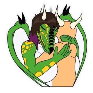 😔 dragon, fantasy, monster, hug, love, friendship, illustration, sticker telegram sticker