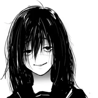 😏 Anime, Manga, Chica, Retrato, Blanco y negro, Sonrisa telegram sticker