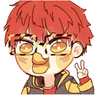 ✌ chibi, cartoon, character, sticker, glasses, headphones, peace sign telegram sticker