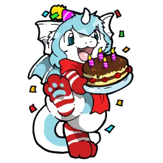 🎉 naga, ulang tahun, kue, perayaan, konfeti, pesta, binatang, imut telegram sticker
