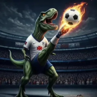 🤩 dinosauro, calcio, sport, t-rex, fiammeggiante, stadio, animale telegram sticker