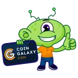 👍 COIN GALAXY.COM Alien, Münze, Galaxie, Webseite, Logo, Cartoon telegram sticker