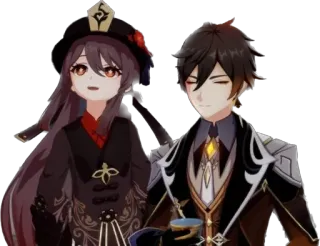 😃 Hu Tao, Zhongli Genshin Impact Anime, Gra wideo, Postacie, Genshin Impact, Hu Tao, Zhongli telegram sticker