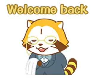 🏠 Welcome back benvenuto, procione, saluto, animale, occhiali, monocolo, formale, coda telegram sticker