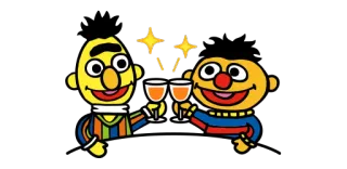 👬 Bert and Ernie Sesame Street เซซามีสตรีท, เบิร์ต, เออร์นี, งานเฉลิมฉลอง, ชนแก้ว telegram sticker