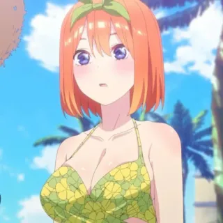 ❓ Yotsuba Nakano The Quintessential Quintuplets Anime, Garota, Roupa de banho, Cabelo laranja, Desenho animado, Yotsuba Nakano telegram sticker