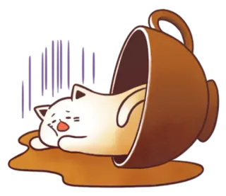 ☕ chat, tasse, endormi, mignon, dessin animé, animal, animal de compagnie whatsapp sticker
