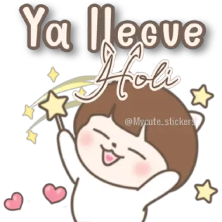 😁 Ya llegué Holi 귀여운, 만화, 반짝이, 하트, 인사, 도착 telegram sticker