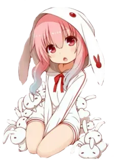 😋 Anime, Coelho, Fofo, Kawaii, Desenho animado, Menina, Cabelo rosa telegram sticker
