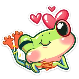 😉 rana, carino, cartone animato, cuore, amore, animale, adesivo telegram sticker
