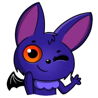 👋 летучая мышь, животное, мультик, милый, подмигивающий, фиолетовый whatsapp sticker