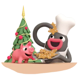 🍪 cochon, pingouin, chef, sapin de Noël, biscuits, Noël, fête telegram sticker