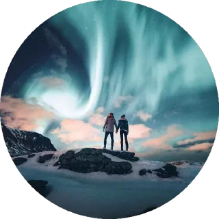 👫 северное сияние, пара, пейзаж, природа, путешествия, поездка telegram sticker