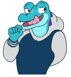😏 alligator, dessin animé, personnage, reptile, animal, veste whatsapp sticker