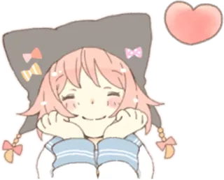😊 Anime, Garota, Kawaii, Fofo, Cabelo Rosa, Coração telegram sticker