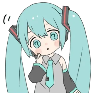 🤔 Hatsune Miku anime, chibi, desenho animado, menina, Hatsune Miku, Vocaloid, pergunta whatsapp sticker