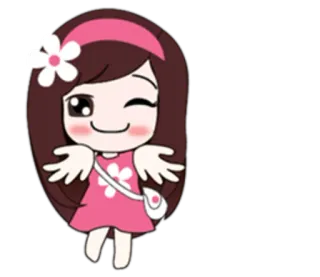 😉 卡通, 女孩, 花, 裙子, 可爱, 卡哇伊, 眨眼, 动漫 whatsapp sticker