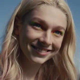 🧬 Jules Vaughn Euphoria gesicht, person, porträt, lächeln, make-up, haare, frau, regenbogen, tv-sendung whatsapp sticker