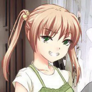 😏 アニメ, 女の子, エプロン, キャラクター, ポニーテール, 笑顔 telegram sticker