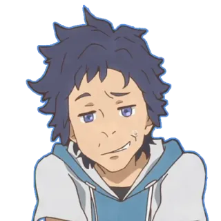 😓 Anime, Cartone animato, Maschio, Ritratto, Capelli blu, Felpa con cappuccio telegram sticker