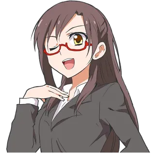 😉 Anime, Mulher, Óculos, Sorriso, Piscadela, Desenho animado telegram sticker