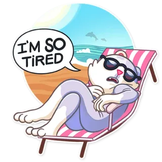 😞 I'M SO TIRED fatigué, ours, plage, dessin animé, lunettes de soleil, relaxation, vacances whatsapp sticker