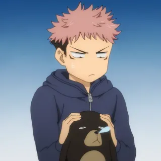 💥 Yuji Itadori Jujutsu Kaisen Anime, Anak laki-laki, Serius, Sedih, Beruang telegram sticker