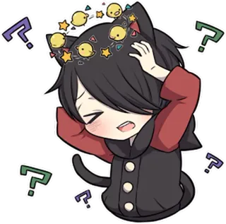 ❓ 애니메이션, 만화, 캐릭터, 물음표, 혼란스러움, 고양이 telegram sticker