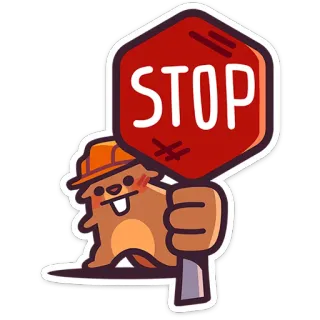 ⛔️ STOP stop, cartello, castoro, costruzione, operaio, cartone animato telegram sticker