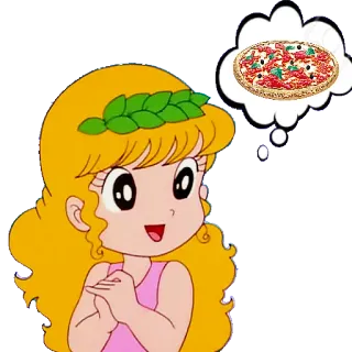 💭 chica anime, pizza, comida, sueño, dibujo animado telegram sticker