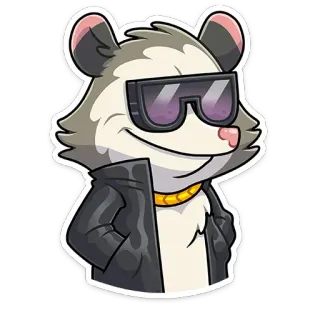 😎 zarigüeya, pegatina, dibujos animados, animal, gafas de sol, chaqueta telegram sticker