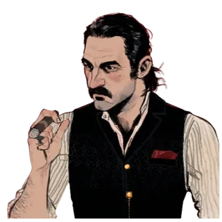 🤔 Dutch van der Linde Red Dead Redemption 2 sigaro, western, gang, capo, cattivo telegram sticker