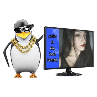📺 Julia is the best Waifu! chim cánh cụt, hoạt hình, kính râm, dây chuyền, màn hình, waifu telegram sticker