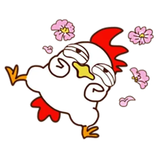 😙 Huhn, Tier, Vogel, Blume, schläfrig, Cartoon, süß, Aufkleber telegram sticker