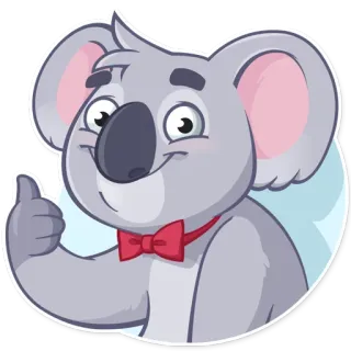 👍 koala, dessin animé, animal, mignon, pouce levé, nœud papillon telegram sticker
