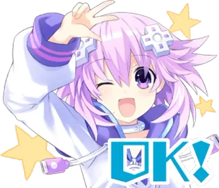 ✌️ Neptune Hyperdimension Neptunia OK! Anime, Video game, Personagem, Bonito, Ok whatsapp sticker