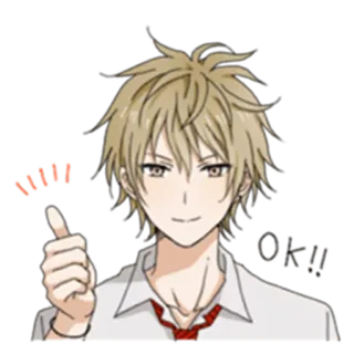 👍 anime character, blond hair, red tie, thumbs up, male, cheerful, smiling telegram sticker
