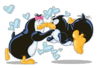 😍 penguin, kartun, cinta, imut, pasangan, burung, berciuman telegram sticker